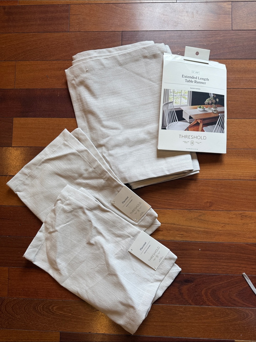 Threshold Neutral Cream Table Runner with Matching Napkins- extended length